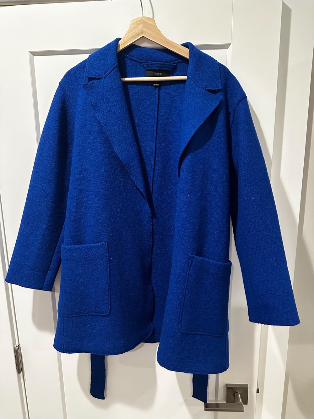 J.Crew Women’s Royal Blue Open-Front Coat with Pockets, 100% Wool